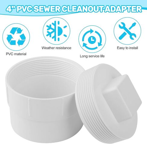 4" PVC Sewer Cleanout Adapter with Plug Pipe Fitting, PVC DWV Flush Sewer Cleaning Cap for Outdoor Garden and Garage Drainage Systems in Saudi Arabia