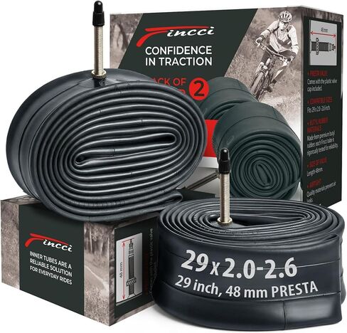 Fincci 29 x 2.1/2.2/2.3/2.35/2.4/2.5/2.6 Inch Bike Inner Tube – 48mm Presta or Schrader Valve – Butyl Rubber – Fits Mountain & Hybrid Bikes – Pack of 2 in Saudi Arabia