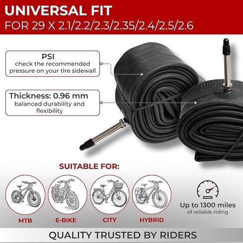 Fincci 29 x 2.1/2.2/2.3/2.35/2.4/2.5/2.6 Inch Bike Inner Tube – 48mm Presta or Schrader Valve – Butyl Rubber – Fits Mountain & Hybrid Bikes – Pack of 2 in Saudi Arabia