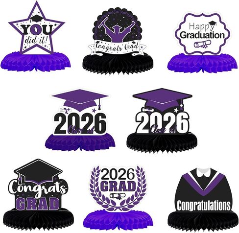 LINGTEER Congrats Grad، فئة 2025 قطع مركزية على شكل قرص العسل لطاولة التخرج - 8 قطع 2025 لافتة ديكورات حفلات التخرج - ذهبي. in Saudi Arabia