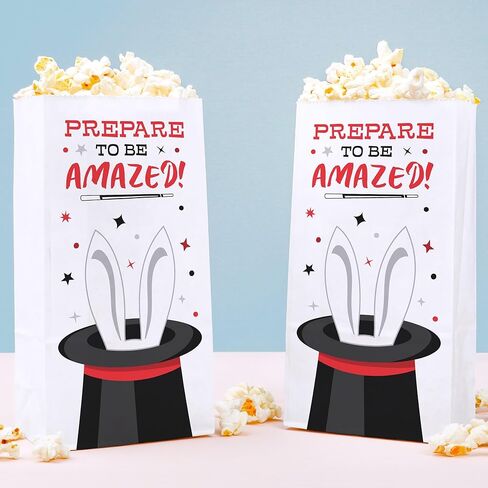 أكياس الفشار Big Dot of Happiness Magic Show Popcorn، هدايا سحرية لحفلات أعياد الميلاد والوجبات الخفيفة، أكياس ورقية بيضاء فردية قائمة بذاتها - 25 قطعة in Kuwait