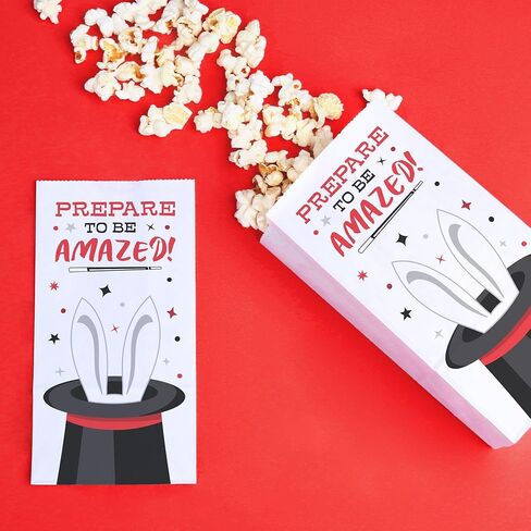 أكياس الفشار Big Dot of Happiness Magic Show Popcorn، هدايا سحرية لحفلات أعياد الميلاد والوجبات الخفيفة، أكياس ورقية بيضاء فردية قائمة بذاتها - 25 قطعة in Kuwait