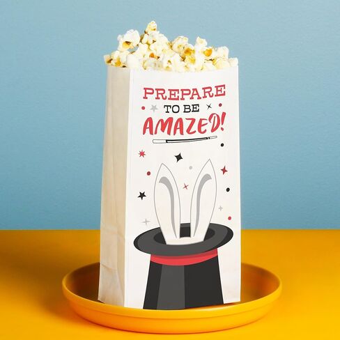 أكياس الفشار Big Dot of Happiness Magic Show Popcorn، هدايا سحرية لحفلات أعياد الميلاد والوجبات الخفيفة، أكياس ورقية بيضاء فردية قائمة بذاتها - 25 قطعة in Kuwait