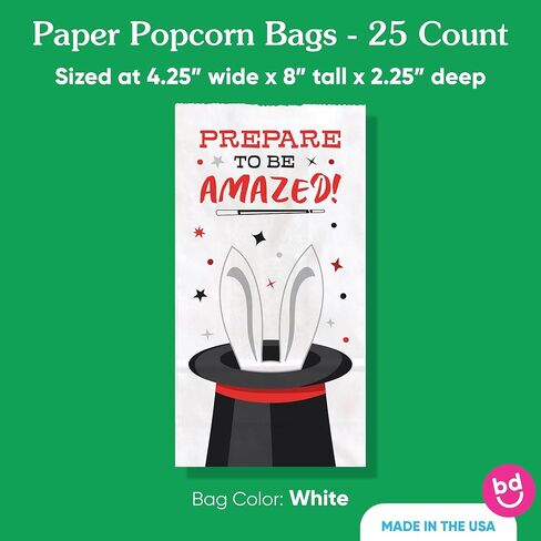 أكياس الفشار Big Dot of Happiness Magic Show Popcorn، هدايا سحرية لحفلات أعياد الميلاد والوجبات الخفيفة، أكياس ورقية بيضاء فردية قائمة بذاتها - 25 قطعة in Kuwait