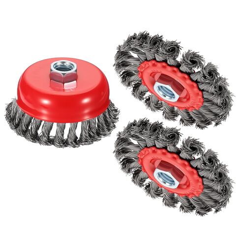 Wire Brush for Angle Grinder Kit, 3pcs Twist Knotted Wire Brushes for Grinder with 5/8"-11 Arbor, [for Heavy Rust Deburring Paint Removal] - 0.02in Carbon Steel Wire, Red in Saudi Arabia