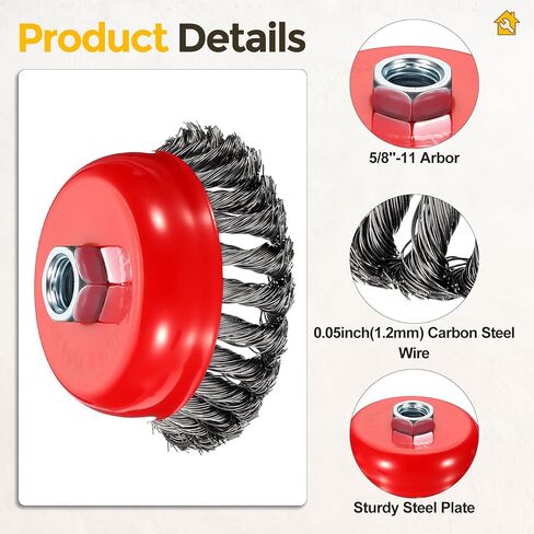 Wire Brush for Angle Grinder Kit, 3pcs Twist Knotted Wire Brushes for Grinder with 5/8"-11 Arbor, [for Heavy Rust Deburring Paint Removal] - 0.02in Carbon Steel Wire, Red in Saudi Arabia