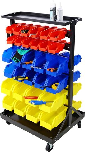 60 Parts Bin Rack Garage Storage Unit 6 Tiers System Steel Shelf with Portable Wheels, Mobile Tool Organizer Plastic Bins, for Men Birthday Gift (6 Tiers) in Saudi Arabia