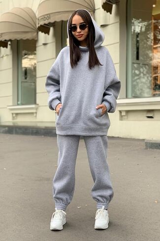 Women’s Oversized Hoodie And Jogger Set Casual Fleece Loungewear Two Piece Outfit For Lounging Running in Saudi Arabia
