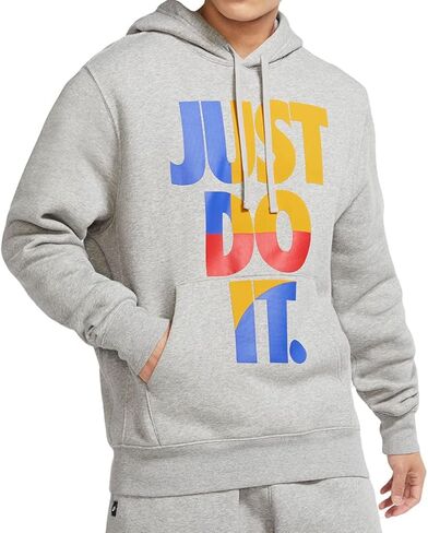 بلوفر بغطاء للرأس من Nike Sportswear Just Do It للرجال - مقاس صغير رمادي منقط in Saudi Arabia