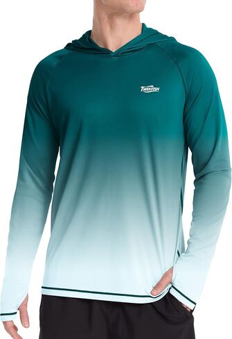 هودي رجالي طويل الأكمام للحماية من الأشعة فوق البنفسجية، قميص صيد بغطاء للرأس بعامل حماية من الأشعة فوق البنفسجية 50+، خفيف الوزن للسباحة والجري والمشي لمسافات طويلة وواقي من الطفح الجلدي in Kuwait