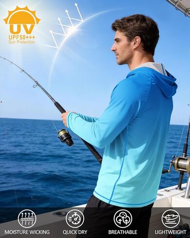 Men's Long Sleeve UV Protection Sun Hoodie, UPF 50+ Hooded Fishing Shirt, Lightweight Swim Running Hiking Rash Guard in Saudi Arabia