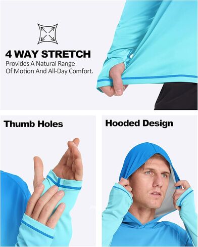 Men's Long Sleeve UV Protection Sun Hoodie, UPF 50+ Hooded Fishing Shirt, Lightweight Swim Running Hiking Rash Guard in Saudi Arabia