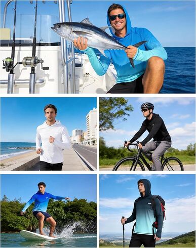 Men's Long Sleeve UV Protection Sun Hoodie, UPF 50+ Hooded Fishing Shirt, Lightweight Swim Running Hiking Rash Guard in Saudi Arabia