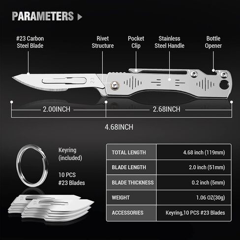 ITOKEY Folding Scalpel Knife, Scalpel Pocket Knife, Scalpels Surgical with 10pcs #23 Replaceable Razor Blades, Bottle Opener - Bread Lame Dough Scoring Tool, EDC Utility Knives, Small Keychain Knives for Men Outdoor Skinning in Saudi Arabia