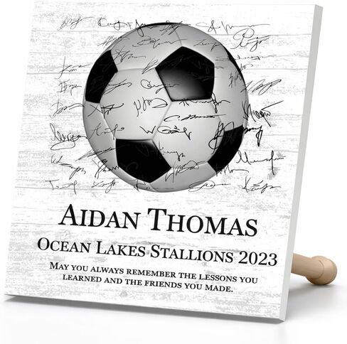 Broad Bay Soccer Plaque Trophy - Custom Award for Senior Season End Gift, Player or Coach Recognition - Solid Wood - Free-Standing or Wall-Hanging - 10.5x10.5 Inches in Saudi Arabia