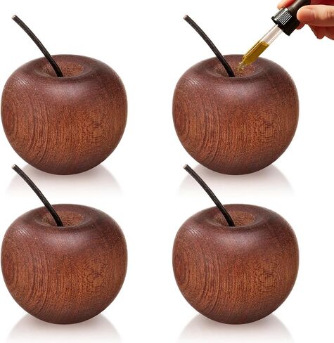 Novabright 4 Pcs Mini Wooden Apple Shaped Essential Oil Diffuser Portable Aromatherapy Diffuser Decorations Farmhouse Rustic Air Freshener for Car Home Bedroom Office Desktop Sauna Yoga Spa Centers in Saudi Arabia