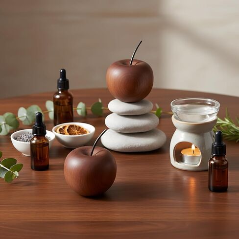 Novabright 4 Pcs Mini Wooden Apple Shaped Essential Oil Diffuser Portable Aromatherapy Diffuser Decorations Farmhouse Rustic Air Freshener for Car Home Bedroom Office Desktop Sauna Yoga Spa Centers in Saudi Arabia