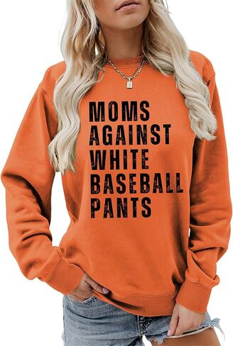 أمي ضد الأبيض البيسبول السراويل البلوز قمصان طويلة الأكمام للنساء Crewneck البلوز البيسبول ماما قمم in Saudi Arabia