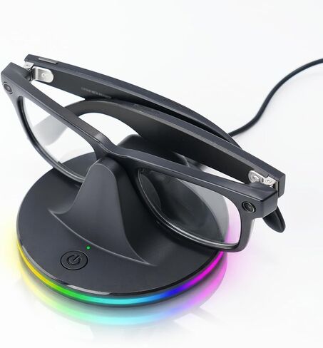 قاعدة شحن BonFook مع ضوء RGB لنظارات RayBan Meta Glasses Gen 1 & 2 Wayfarer/Skyler/Headliner وOakley Meta HSTN، حامل سطح المكتب لشاحن النظارات الذكية مع حالة الشحن LED، أسود in Kuwait