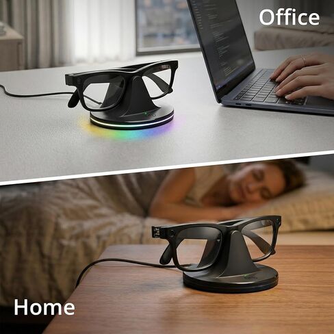 قاعدة شحن BonFook مع ضوء RGB لنظارات RayBan Meta Glasses Gen 1 & 2 Wayfarer/Skyler/Headliner وOakley Meta HSTN، حامل سطح المكتب لشاحن النظارات الذكية مع حالة الشحن LED، أسود in Kuwait