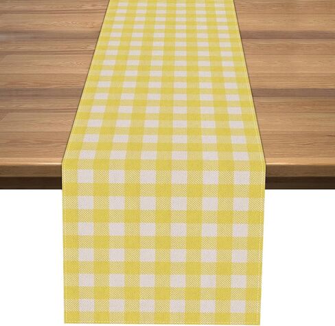 Nepnuser Linen Yellow and White Buffalo Plaid Table Runner Easter Gingham Checkered Birthday Party Decoration Farmhouse Home Kitchen Decor in Saudi Arabia
