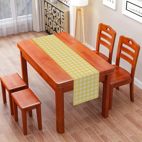 Nepnuser Linen Yellow and White Buffalo Plaid Table Runner Easter Gingham Checkered Birthday Party Decoration Farmhouse Home Kitchen Decor in Saudi Arabia