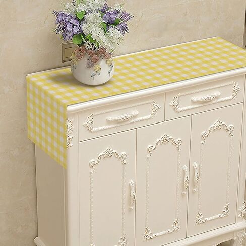 Nepnuser Linen Yellow and White Buffalo Plaid Table Runner Easter Gingham Checkered Birthday Party Decoration Farmhouse Home Kitchen Decor in Saudi Arabia