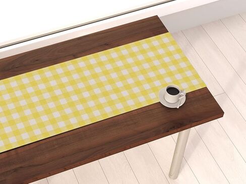 Nepnuser Linen Yellow and White Buffalo Plaid Table Runner Easter Gingham Checkered Birthday Party Decoration Farmhouse Home Kitchen Decor in Saudi Arabia