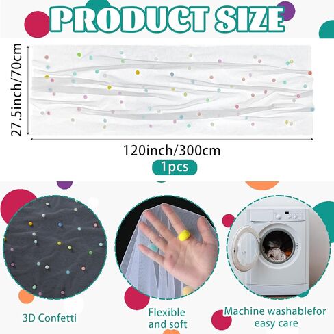 Moukeren 27.5 × 120 بوصة 3D قصاصات الورق تول الجدول عداء 10 قدم الملونة البولكا نقطة القماش القطني الباستيل الجدول عداء الشاش قوس قزح ديكور الطعام لعيد ميلاد الزفاف المنزل استحمام الطفل (1، ألوان الحلوى) in Saudi Arabia