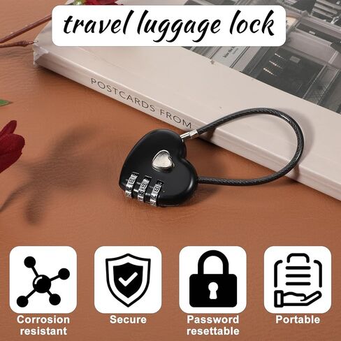 2 PCS 3 Digit Combination Padlock Heart Combination Locks Cute Combo Cable Lock Black Luggage Code Lock with Steel Wire Rope Mini Love Locker Locks for Backpack Luggage Lockers Jewelry Boxes in Saudi Arabia
