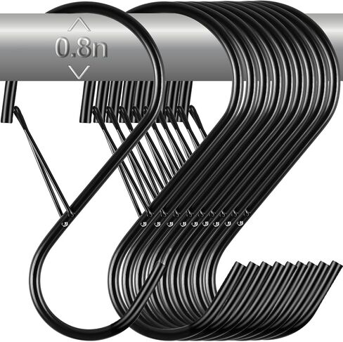 خطافات S مقاس 4 بوصات للتعليق بإبزيم أمان، 12 حزمة خطافات S شديدة التحمل لتعليق النباتات، وخطافات خزانة على شكل S، وخطافات معدنية على شكل S لتعليق الملابس، وأدوات المطبخ، والأواني والمقالي، والحقائب، والجينز (أسود) in Kuwait