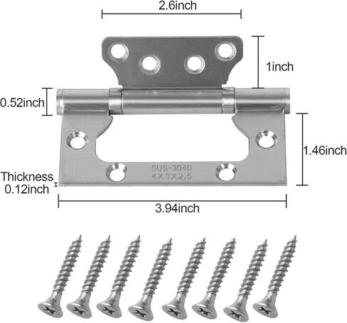 4X 3 Inch Non Mortise Door Hinges, Stainless Steel with Mounting Screws Brushed Surface Hinge 6Pcs in Saudi Arabia