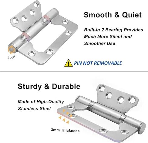 4X 3 Inch Non Mortise Door Hinges, Stainless Steel with Mounting Screws Brushed Surface Hinge 6Pcs in Saudi Arabia