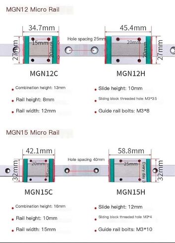 2pcs MGN15 Linear Guides + 2pcs MGN15H CNC Parts Holders 330, 400, 450mm(600mm) in Saudi Arabia
