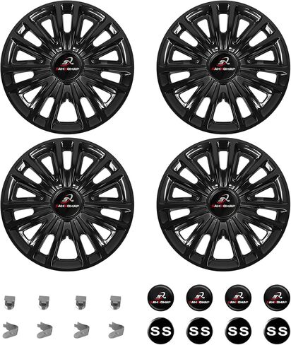 Golf Cart Hub Caps 8 Inch for EZGO/Club Car/Yamaha (Excludes EZGO RXV) Golf Cart Wheels and Tires, Snap-On Installation Wheel Covers Accessories, Premium ABS Plastic, Set of 4, Black in Kuwait