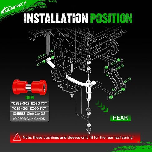 EZGO TXT Spring Bushing Kit, Golf Cart Rear Leaf Spring Polyurethane Bushing and Sleeves for EZGO TXT/Medalist (1994-up) & Club Car DS (1981-up), OEM# 70289-G02 70291-G01 14158-G1 in Kuwait