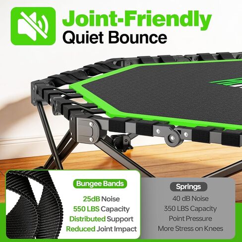 48" Foldable Mini Trampoline, 550lb Capacity Rebounder with Adjustable T-Bar for Adults, Home Gym Fitness Equipment (Black Green) in Kuwait