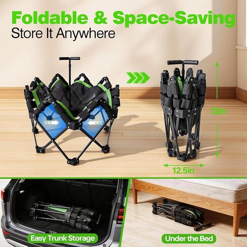 48" Foldable Mini Trampoline, 550lb Capacity Rebounder with Adjustable T-Bar for Adults, Home Gym Fitness Equipment (Black Green) in Kuwait