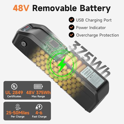 دراجة جبلية كهربائية هاي كيب للبالغين - دراجة ركاب كهربائية 48 فولت مع محرك ذروة 750 وات، دراجة جبلية كهربائية 26 بوصة، بطارية قابلة للإزالة 374 وات في الساعة، سرعة تصل إلى 20 ميل في الساعة، تعليق أمامي وفرامل قرصية مزدوجة in Kuwait
