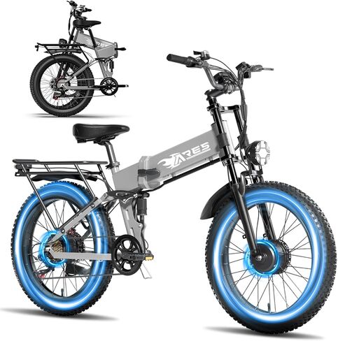 Dual Motor Foldable Electric Bike Adults & Teens 3000W Peak | 52V 20AH (1040WH) Removable Battery | 24" Fat Tire Ebike| 35Mph 80Miles Moped E Dirt Bike | Adjustable Seat | Suspension in Saudi Arabia