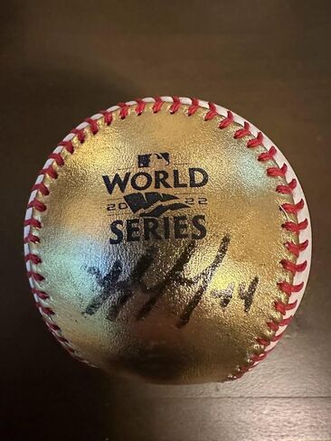 Yordan Alvarez Autographed Official 2022 Gold World Series Gold Baseball Astros Beckett BAS Witness (Smudged) in Saudi Arabia