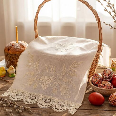 HunnmingRe Easter Orthodox Pascha Basket Cover Table Decoration Religious Gift 28" Traditional Easter Basket Towel Embroidered Ukrainian XB Cloth Communion Prosphora Greek Christian Altar in Saudi Arabia