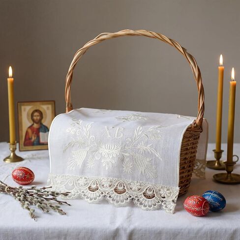 HunnmingRe Easter Orthodox Pascha Basket Cover Table Decoration Religious Gift 28" Traditional Easter Basket Towel Embroidered Ukrainian XB Cloth Communion Prosphora Greek Christian Altar in Saudi Arabia