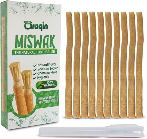 مجموعة مكونة من 5 أعواد مسواك للأسنان مع حامل واحد - عصا فرشاة أسنان طبيعية لتبييض الأسنان ولثة صحية | أعواد سواك محكمة الغلق للأسنان | فرشاة أسنان بيلو وود مسواك in Kuwait