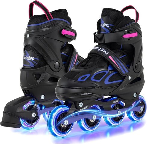 BABY JOY Inline Skates, 4 Sizes Adjustable Kids Roller Blades with Light-up Wheels for 5-14 Boys Girls Youth Children, Fun Illuminating Roller Skates for Indoor Outdoor Play in Saudi Arabia