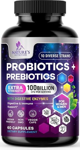 Daily Probiotic and Prebiotic Supplement 60 Billion CFU Capsule for Women & Men - 10 Diverse Strains - Acidophilus Prebiotics & Probiotics for Digestive Gut & Immune Health Support - 120 Capsules in Kuwait