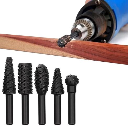5-Piece Rotary Burr Set for Woodworking Metal Carving Polishing Tools 1/4 Inch Shank Fits Power Drills and Rotary Tools in Saudi Arabia