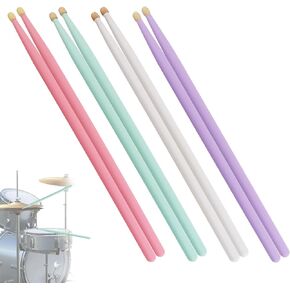 4 Pairs Colorful 5A Water Drop Tip Maple Wood Drumsticks for Practice on Drum Set/Snare and Electronic Drums, Green/Pink/Purple/White Drum Sticks in Kuwait