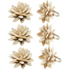 Marble Napkin Rings Set of 6, Succulent Beige Shell Flower Ring Napkin Holder, Bohu Rustic Coastal Table Decoration for Family Gathering, Thanksgiving Day, Christmas Day Kitchen Table Decor in Kuwait