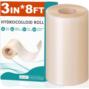 Hydrocolloid Roll for Wound Care, Hydrocolloid Patch Bandages with Self-Adhesive, Bed Sore Bandages, Highly Absorbent for Burn, Blister, Acne Care, Sterile and Waterproof (3in x 8ft) in Kuwait